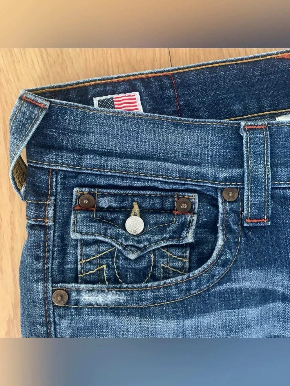 VTG True Religion Ricky Jeans 30 Flap Pockets Blue Medium Wash 100% cotton Y2K